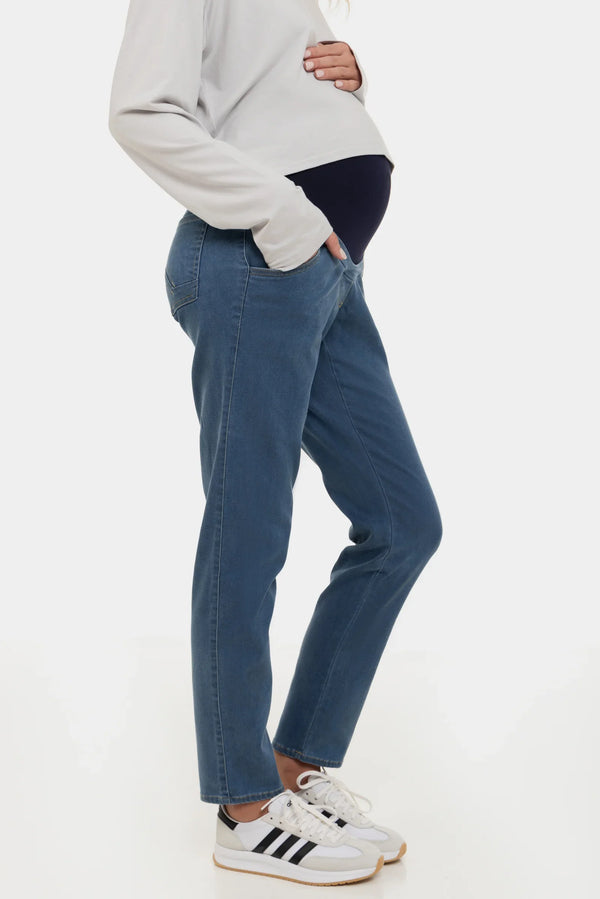Blugi mulați elastici pentru gravide - albastri