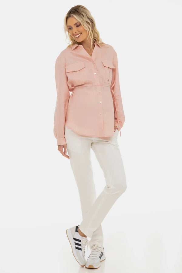 Cămașă din in pentru gravide și alăptare – roz