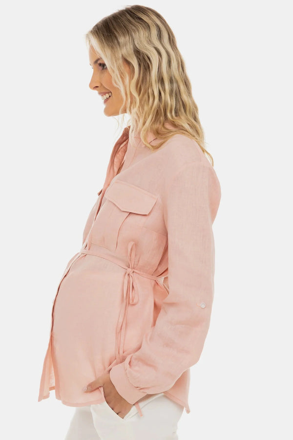 Cămașă din in pentru gravide și alăptare – roz