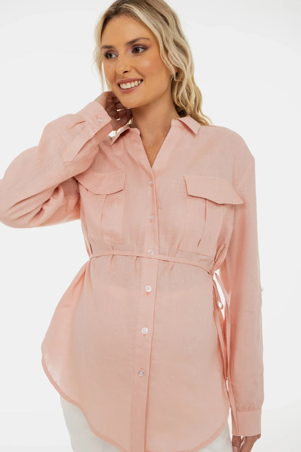 Cămașă din in pentru gravide și alăptare – roz