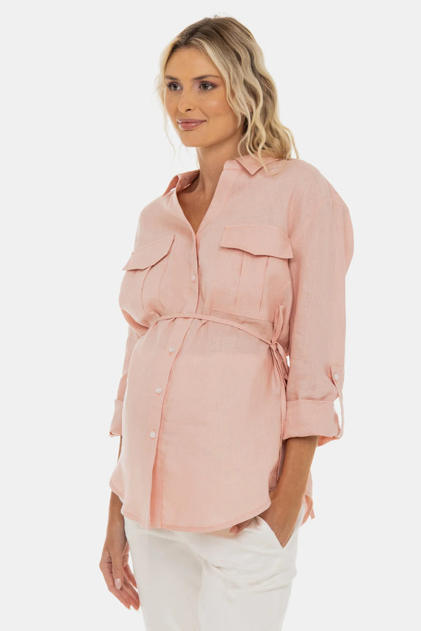 Cămașă din in pentru gravide și alăptare – roz