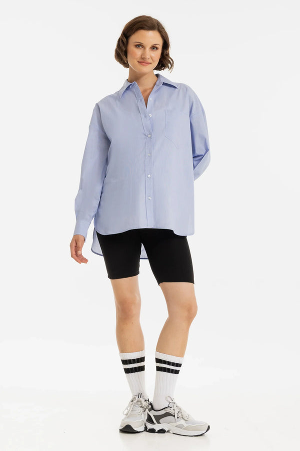 Cămașă oversized din bumbac, în dungi, pentru gravide și alăptare