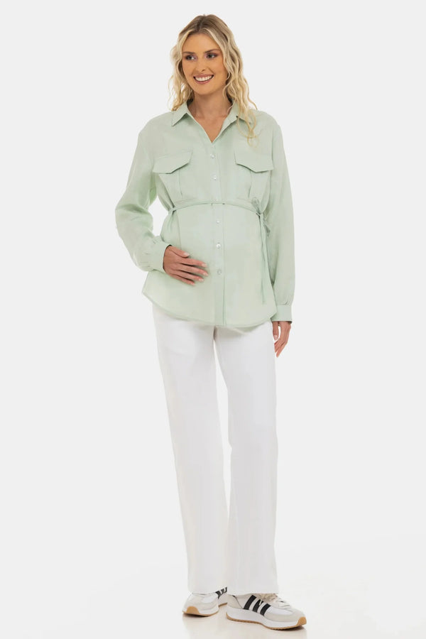 Cămașă din in pentru gravide și alăptare – mentă deschisă