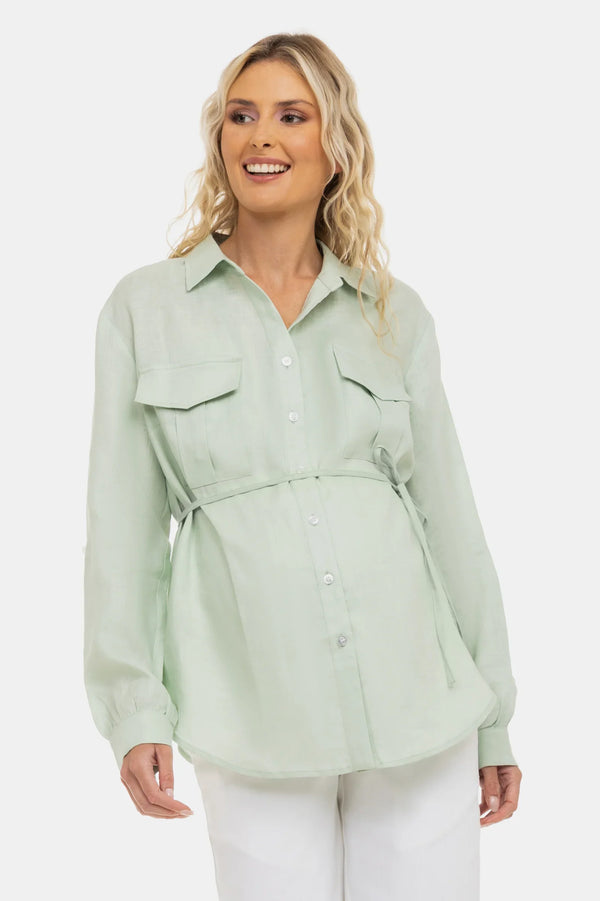 Cămașă din in pentru gravide și alăptare – mentă deschisă