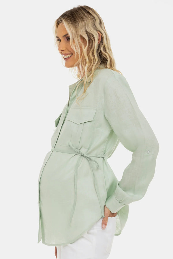 Cămașă din in pentru gravide și alăptare – mentă deschisă