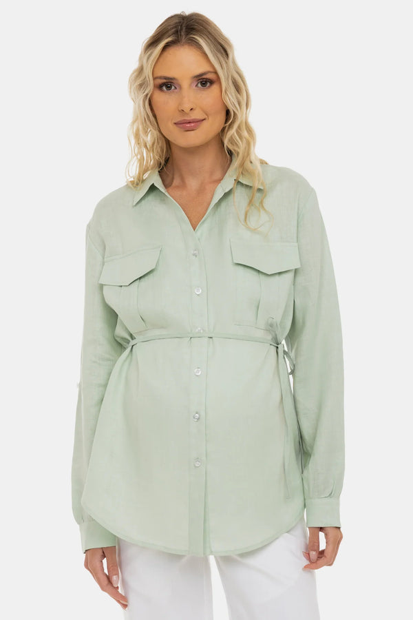 Cămașă din in pentru gravide și alăptare – mentă deschisă