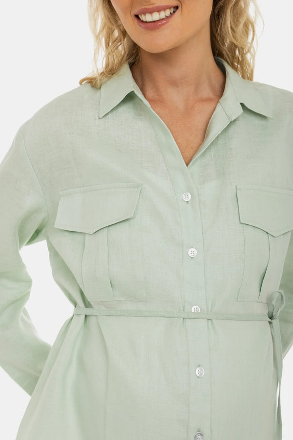 Cămașă din in pentru gravide și alăptare – mentă deschisă