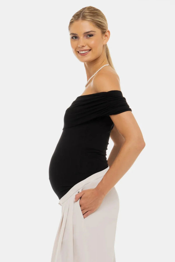 Bluză elegantă pentru gravide cu umeri căzuți – neagră