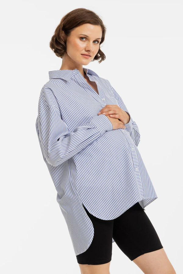 Cămașă oversized din bumbac, în dungi, pentru gravide și alăptare