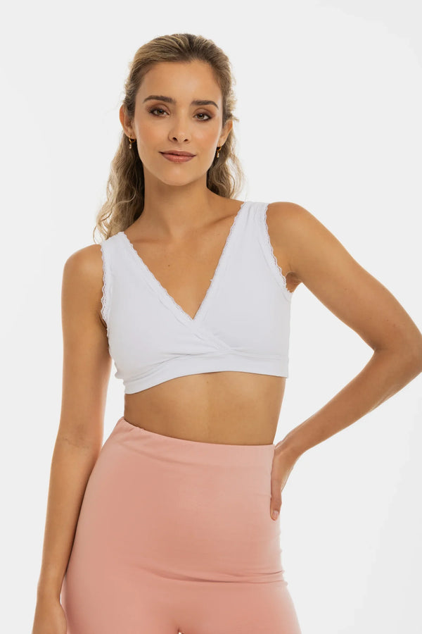 Sutien de alăptare și maternitate din bumbac cu dantela - alb