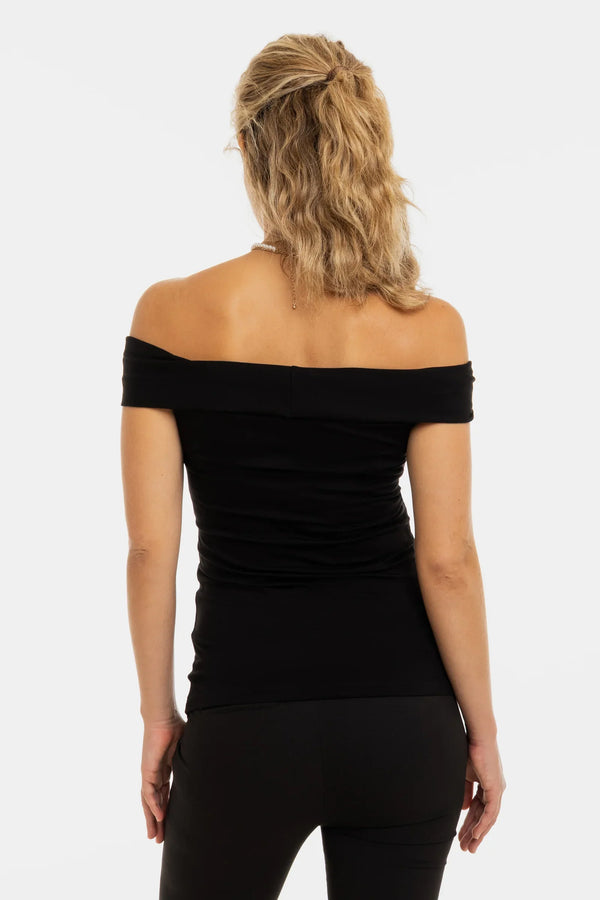 Bluză elegantă pentru gravide cu nod decorativ – neagră