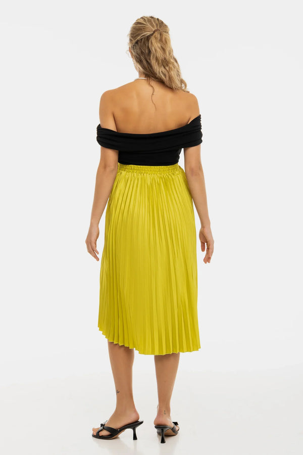 Fustă satinată plisată pentru gravide - lime