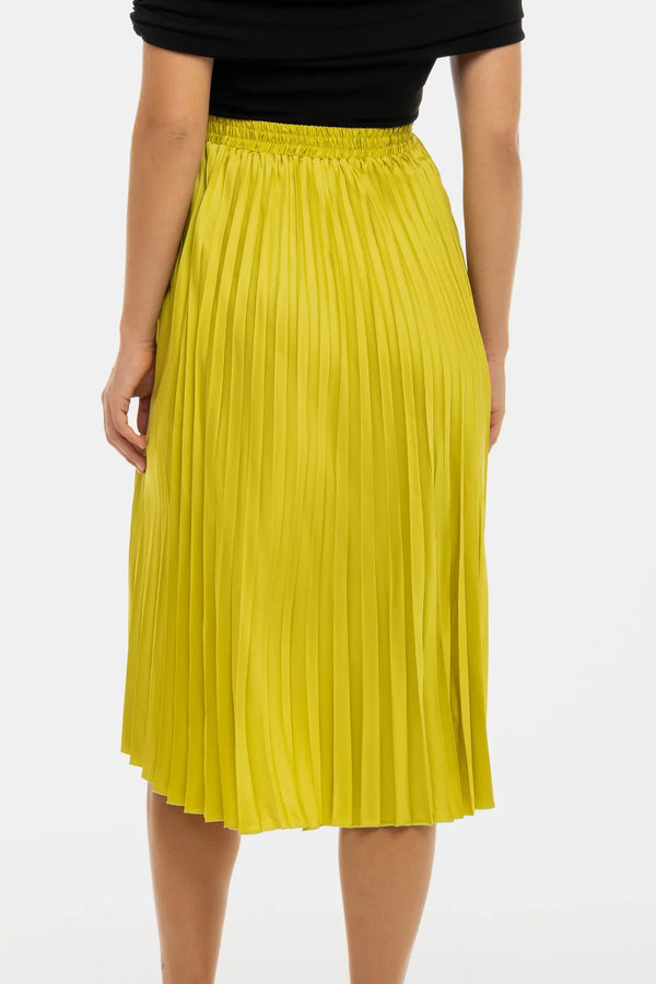 Fustă satinată plisată pentru gravide - lime