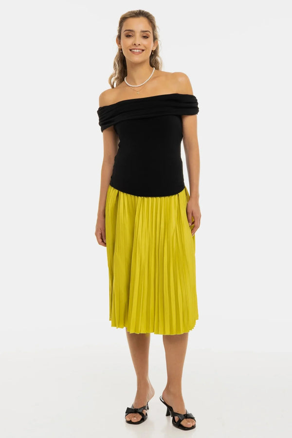 Fustă satinată plisată pentru gravide - lime