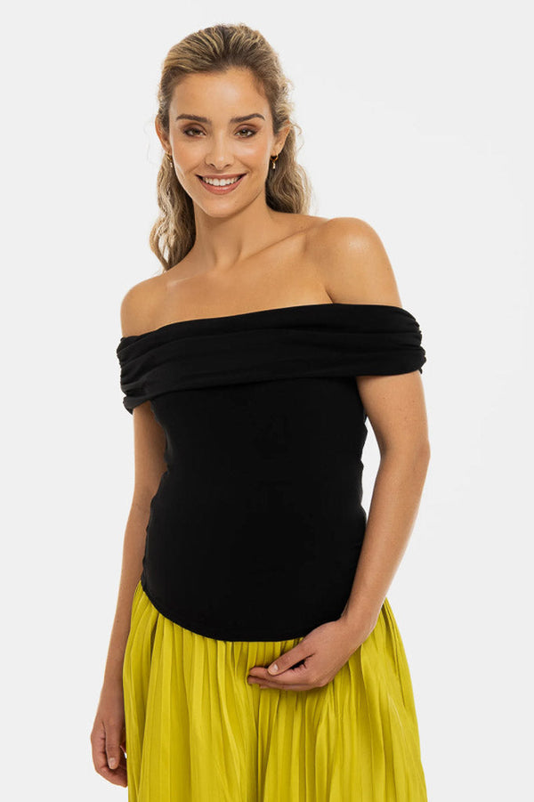 Bluză elegantă pentru gravide cu umeri căzuți – neagră