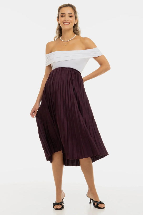 Fustă satinată plisată pentru gravide - bordeaux