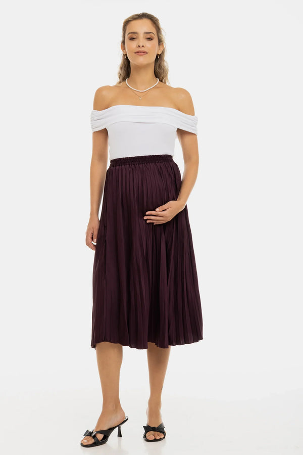 Fustă satinată plisată pentru gravide - bordeaux