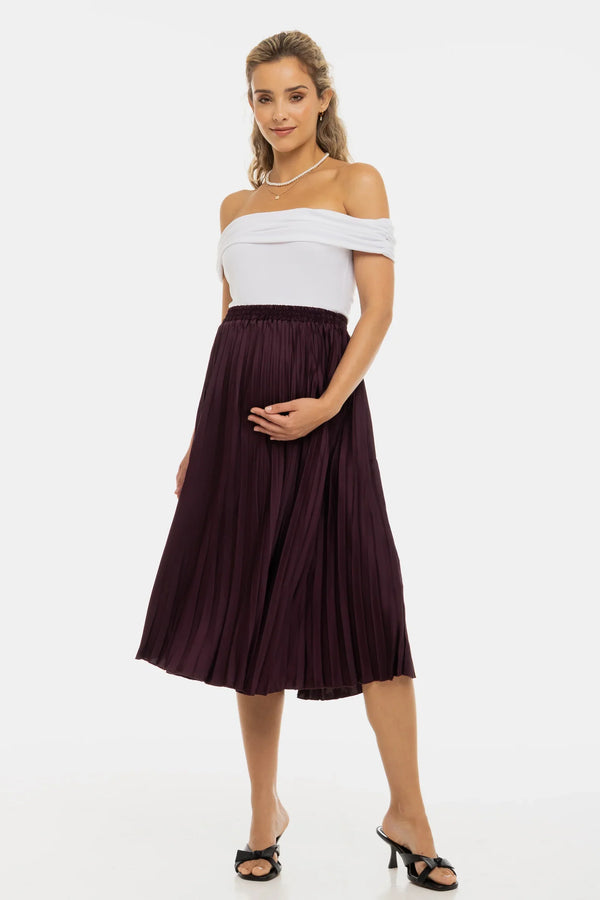 Fustă satinată plisată pentru gravide - bordeaux