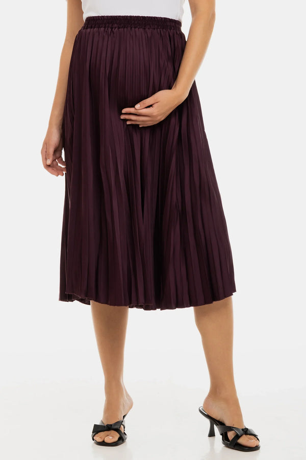 Fustă satinată plisată pentru gravide - bordeaux