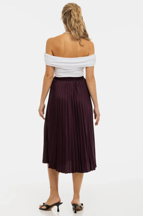 Fustă satinată plisată pentru gravide - bordeaux