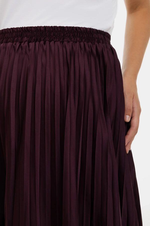 Fustă satinată plisată pentru gravide - bordeaux