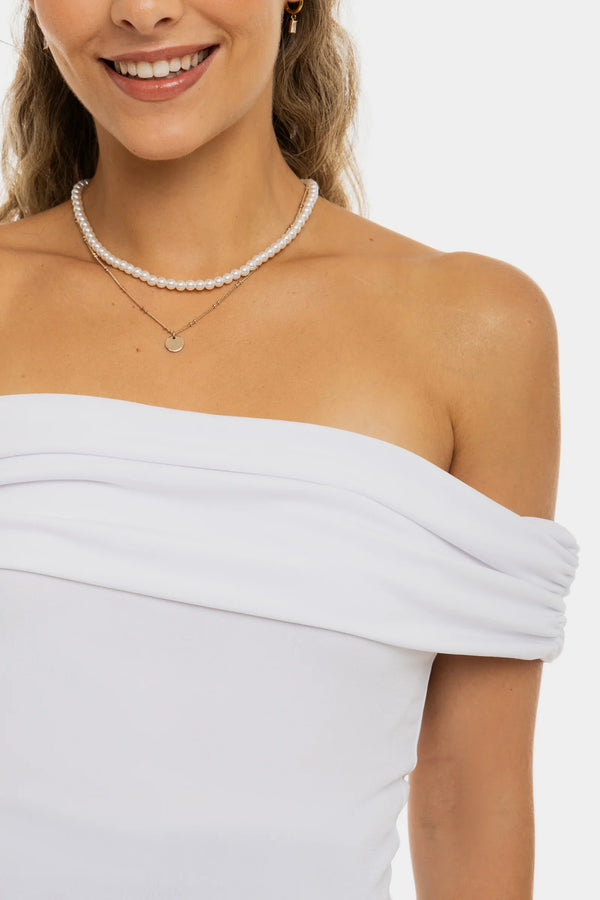 Bluză elegantă pentru gravide cu umeri căzuți – albă