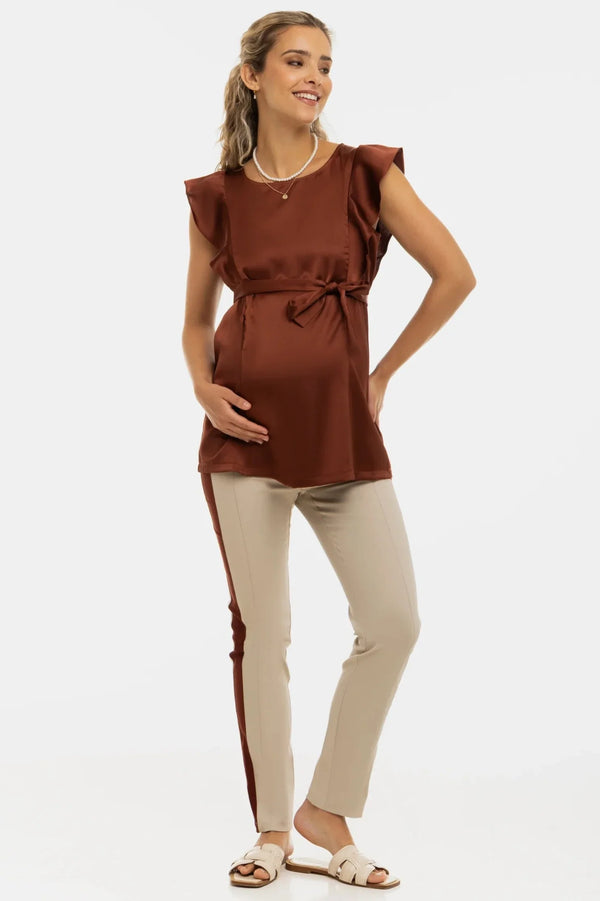 Bluză satinatã pentru gravide și alăptare cu mâneci cu volane