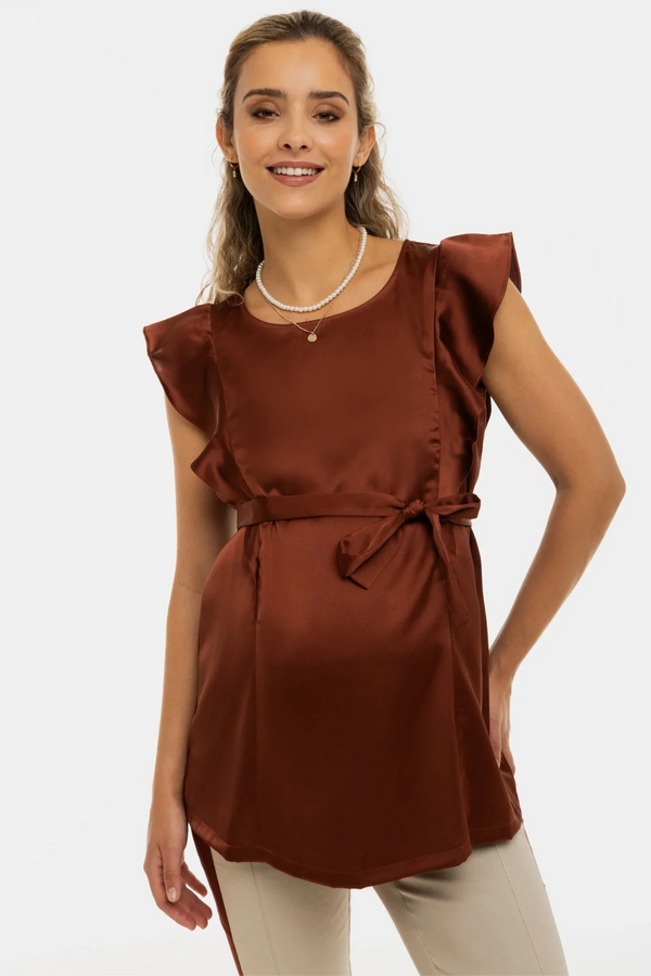 Bluză satinatã pentru gravide și alăptare cu mâneci cu volane