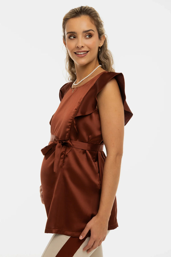 Bluză satinatã pentru gravide și alăptare cu mâneci cu volane