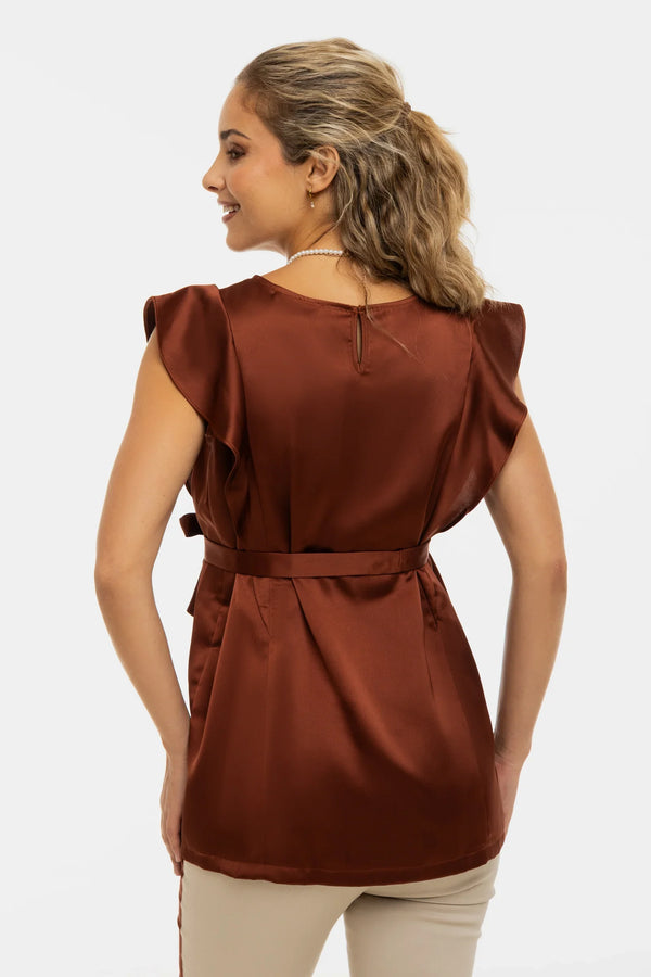 Bluză satinatã pentru gravide și alăptare cu mâneci cu volane