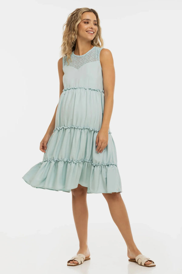 Rochie vaporoasă pentru gravide cu detalii din dantelă – bleu