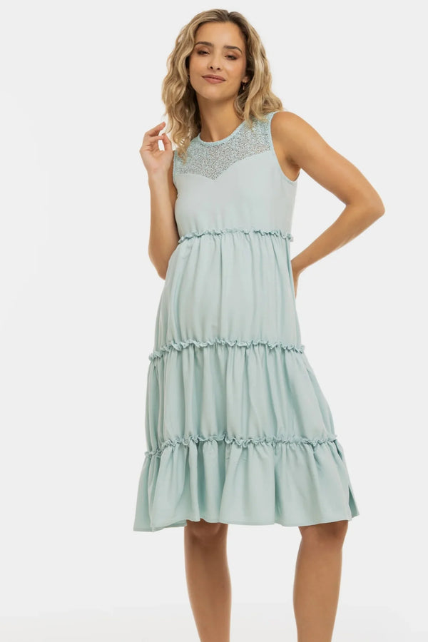 Rochie vaporoasă pentru gravide cu detalii din dantelă – bleu