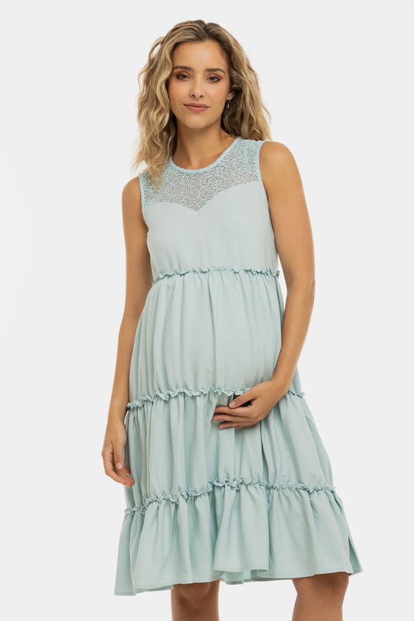 Rochie vaporoasă pentru gravide cu detalii din dantelă – bleu
