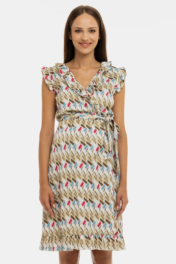 Rochie din satin cu volane pentru gravide și alăptare