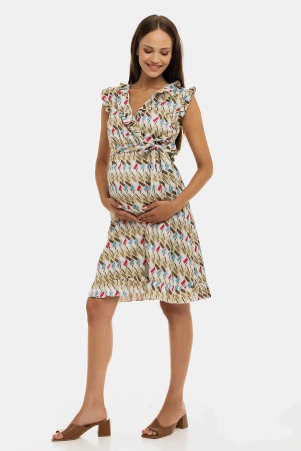 Rochie din satin cu volane pentru gravide și alăptare