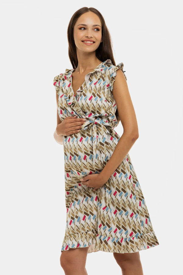 Rochie din satin cu volane pentru gravide și alăptare