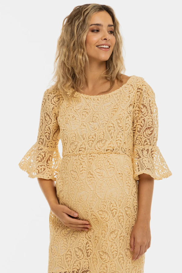 Rochie elegantă din dantelă pentru gravide – crem
