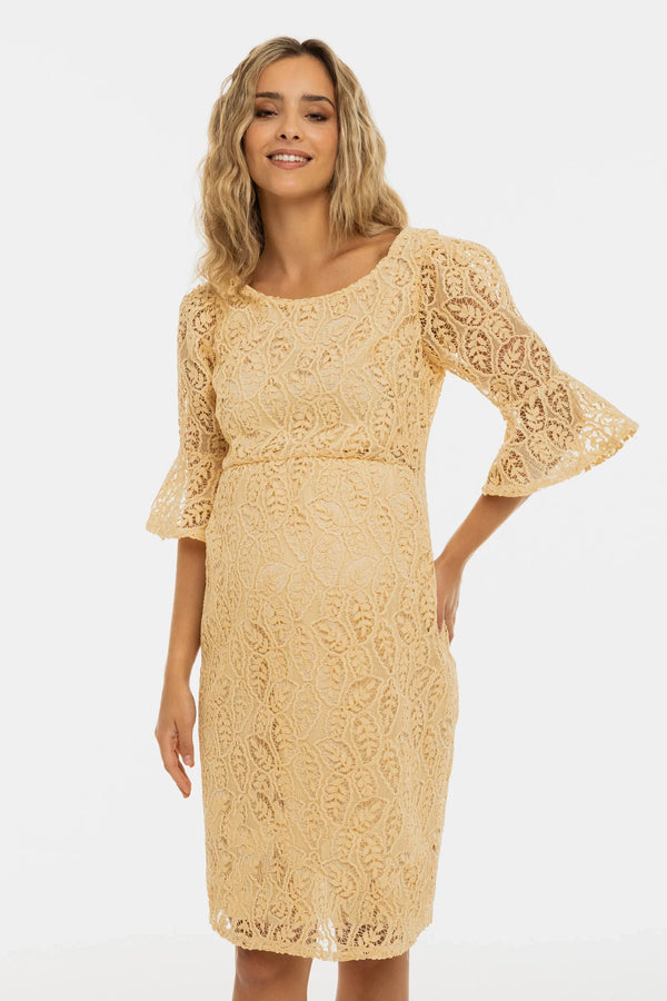 Rochie elegantă din dantelă pentru gravide – crem
