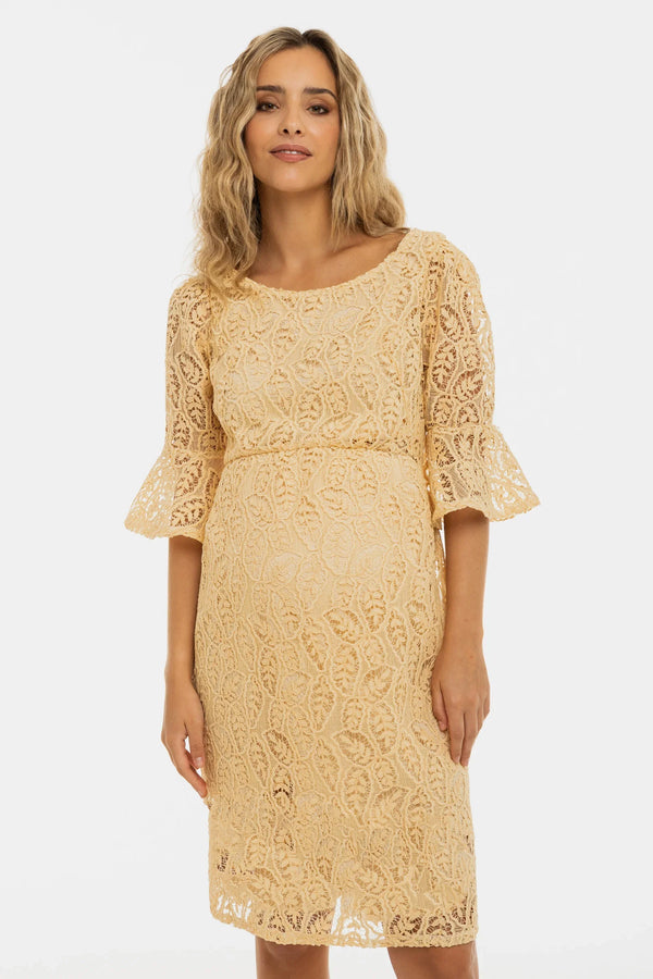 Rochie elegantă din dantelă pentru gravide – crem