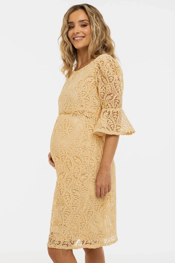 Rochie elegantă din dantelă pentru gravide – crem