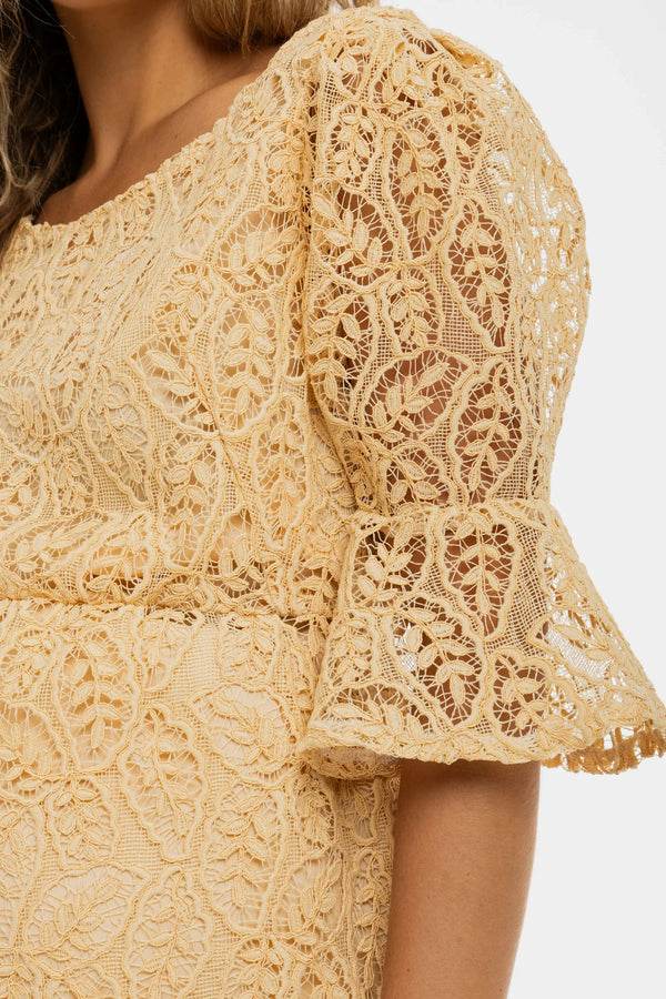 Rochie elegantă din dantelă pentru gravide – crem