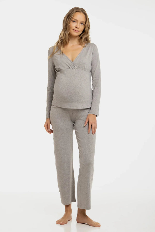 Pijama pentru gravide și alăptare – gri melanj