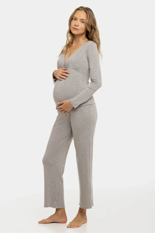 Pijama pentru gravide și alăptare – gri melanj