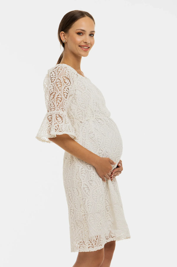 Rochie elegantă din dantelă pentru gravide – albă