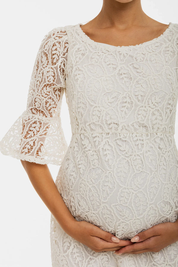 Rochie elegantă din dantelă pentru gravide – albă