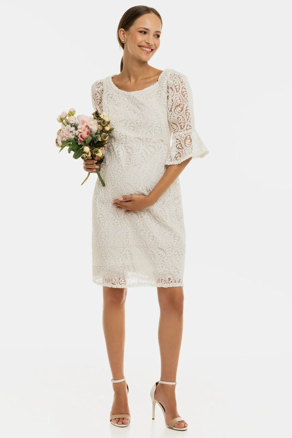 Rochie elegantă din dantelă pentru gravide – albă