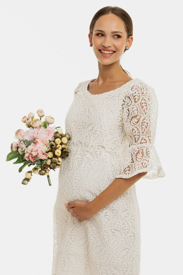 Rochie elegantă din dantelă pentru gravide – albă