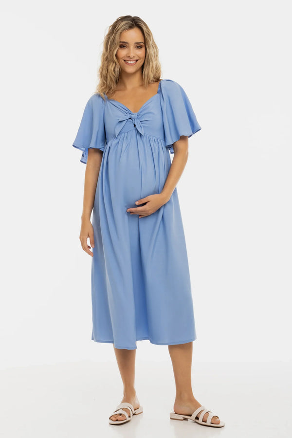 Rochie de vară pentru gravide cu spate shirring elastic - albastră