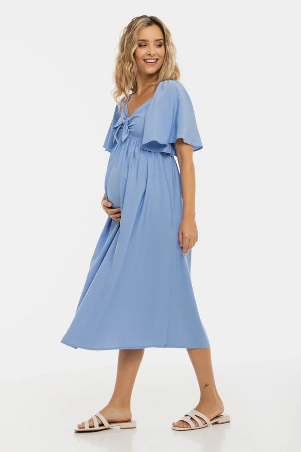 Rochie de vară pentru gravide cu spate shirring elastic - albastră