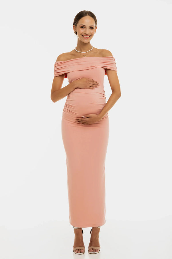 Rochie elegantă pentru gravide cu falduri – roz prăfuit